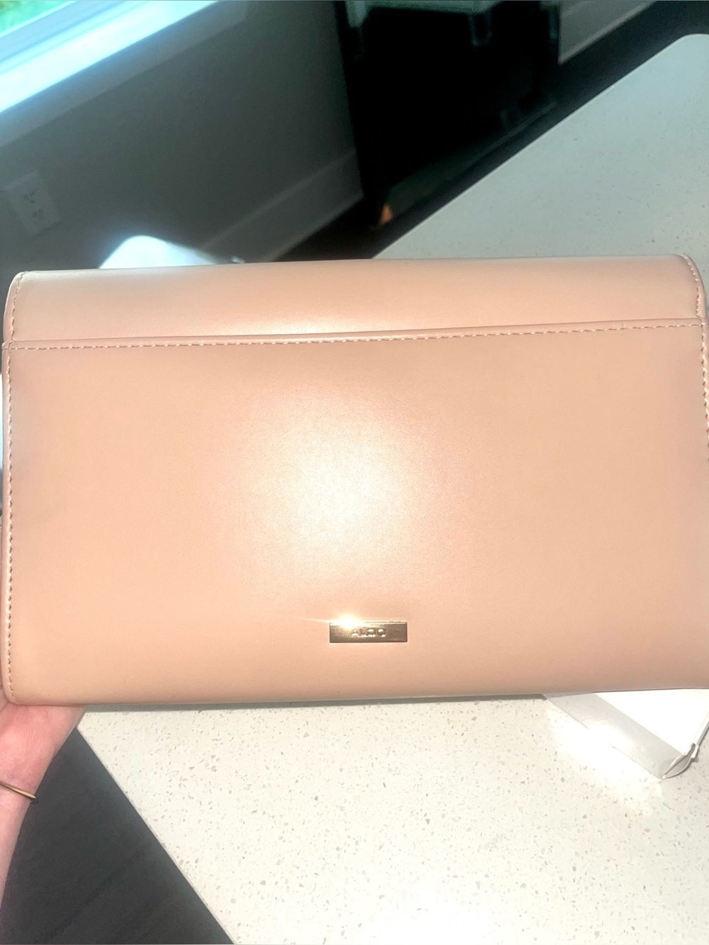 gold and nude structured envelop wallet clutch leather brand new